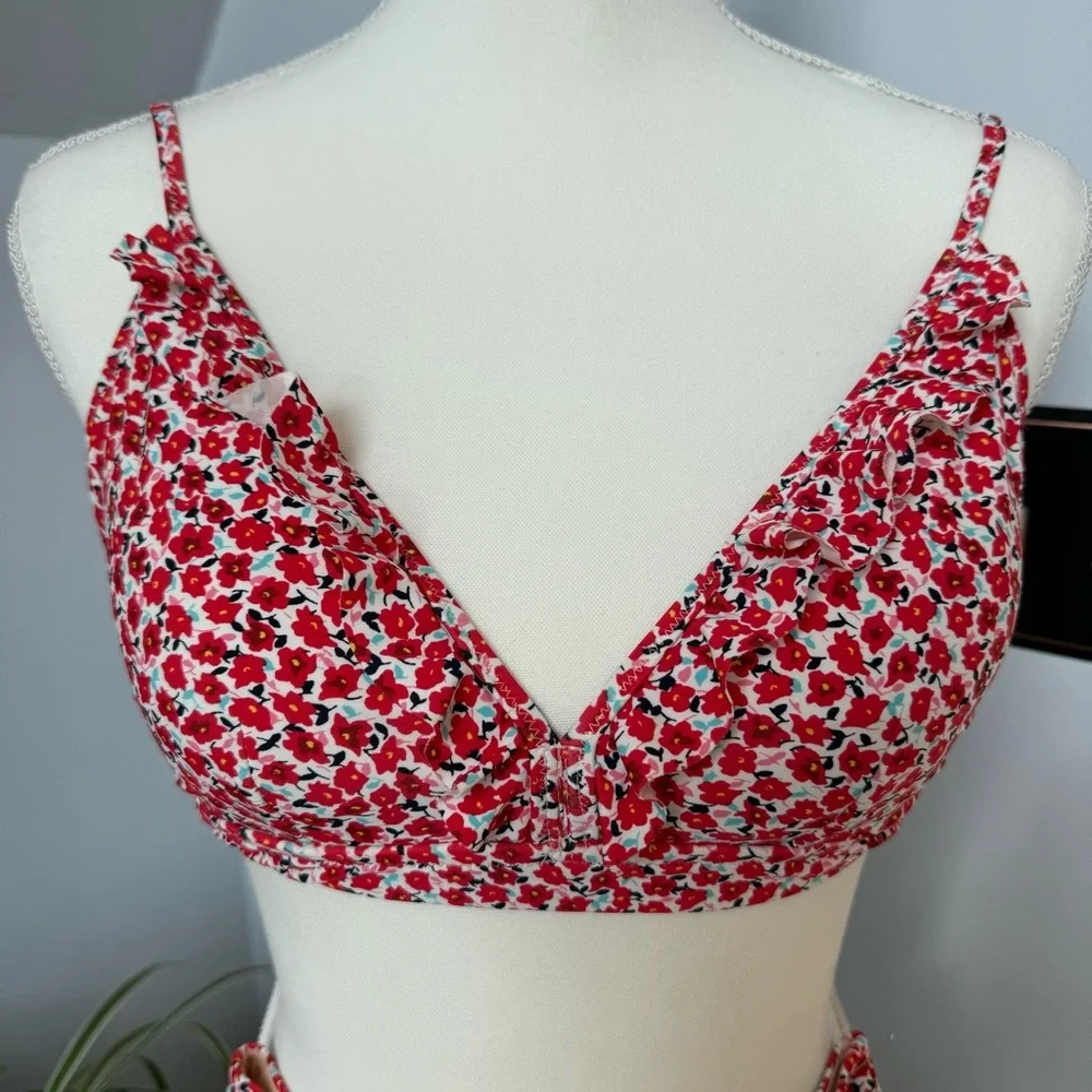 J. Crew Floral Print Bikini High Waist‎ Bottoms & Ruffle on Top Bottom-XS Top-M